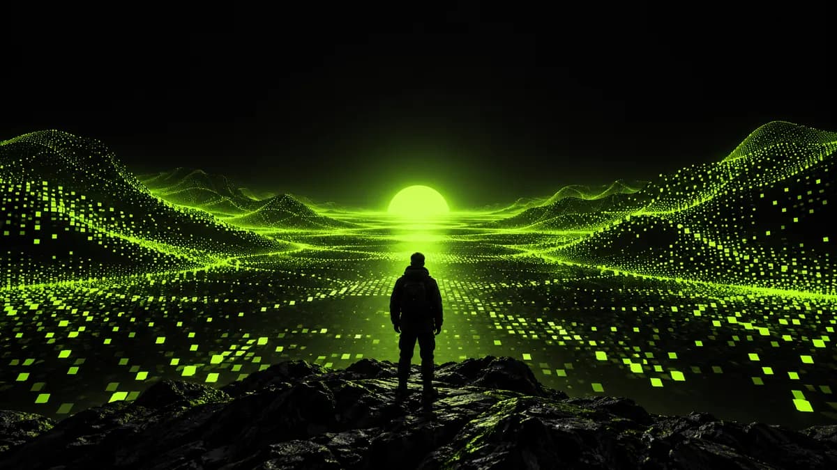 Abstract lime pixel landscape illustrating image to video generation