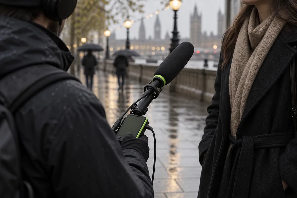Field recording setup being cleaned up after an outdoor interview