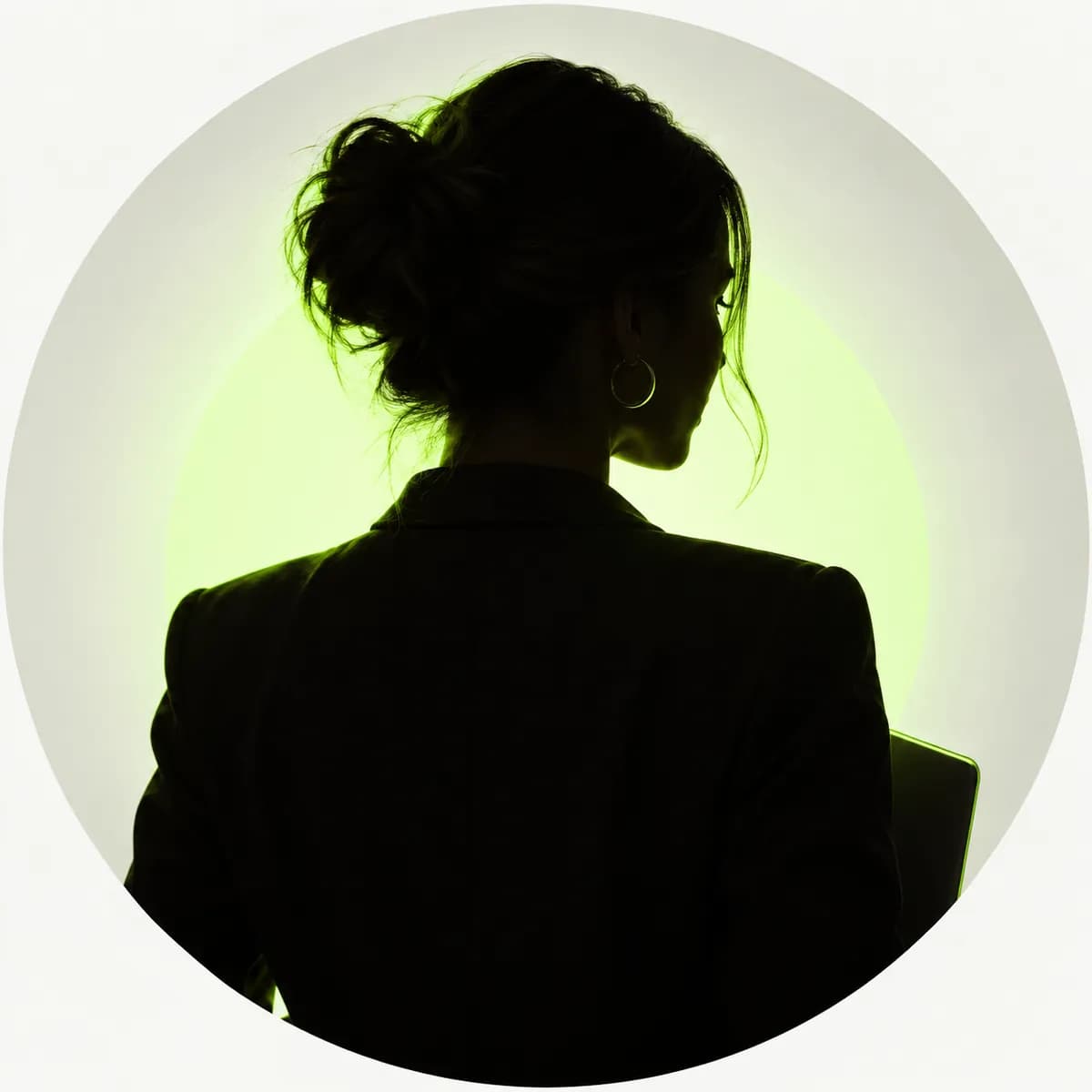 Abstract circular silhouette portrait representing a brand marketing manager