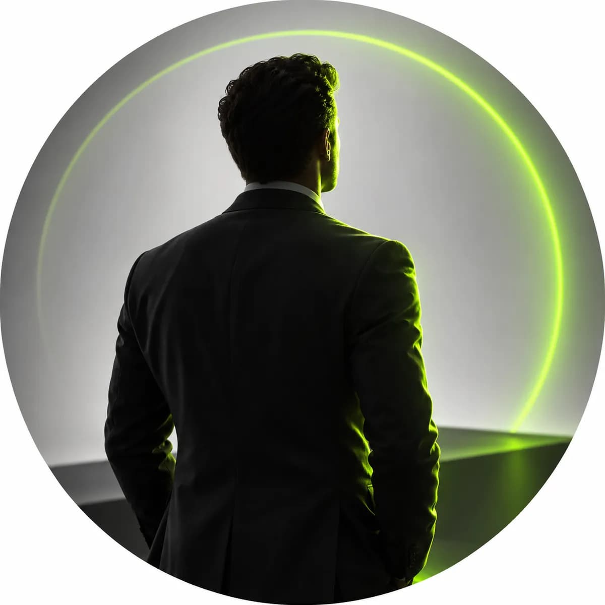 Abstract circular silhouette portrait representing an enterprise account executive