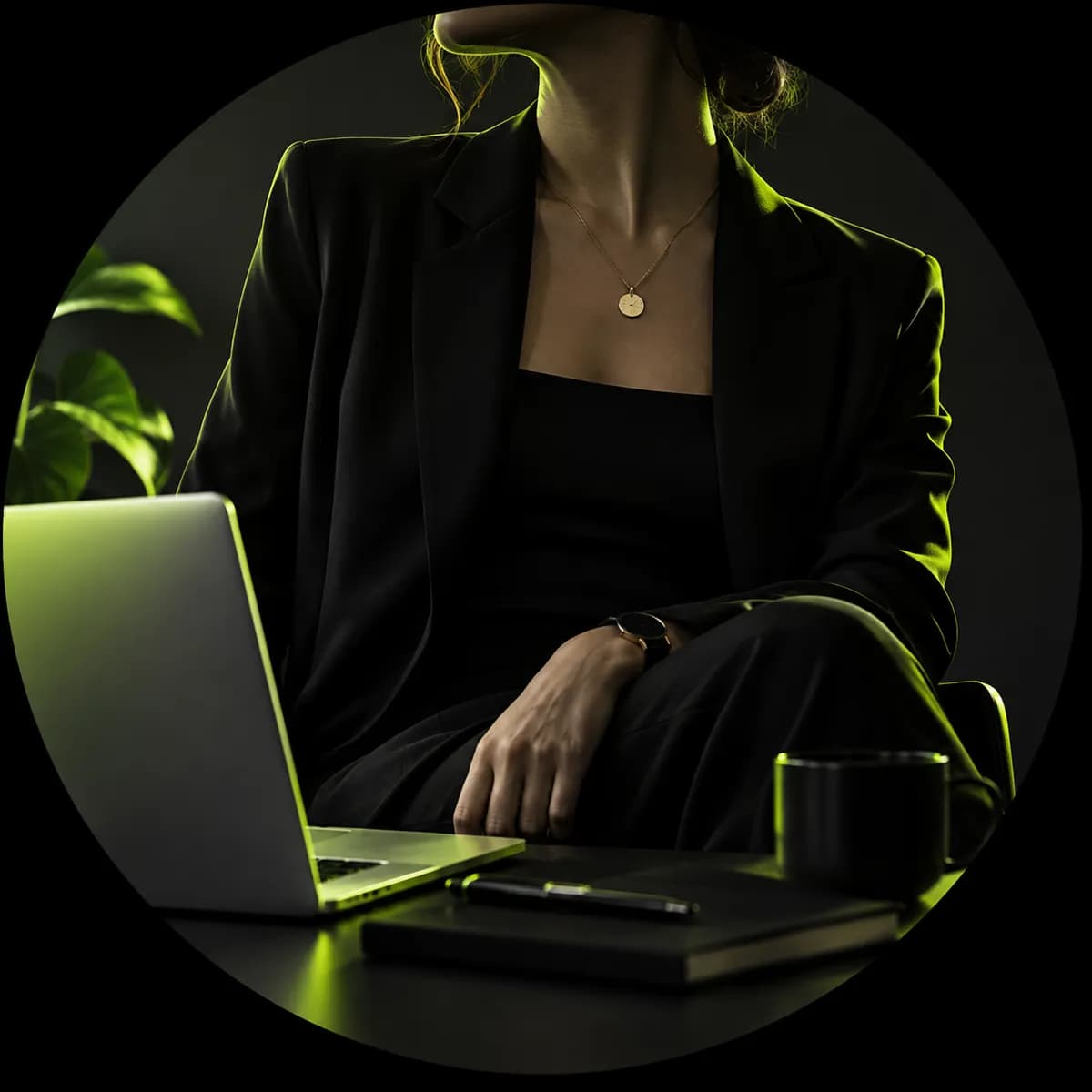 Abstract circular silhouette portrait representing an online business founder