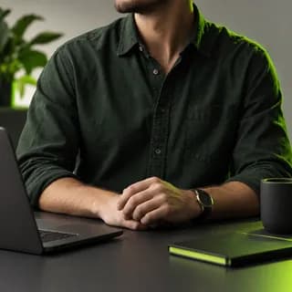 Anonymous marketing professional shown from behind in a modern office