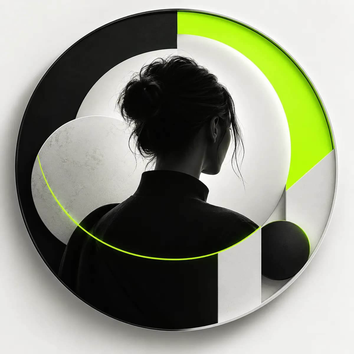 Abstract black, white, and lime avatar medallion