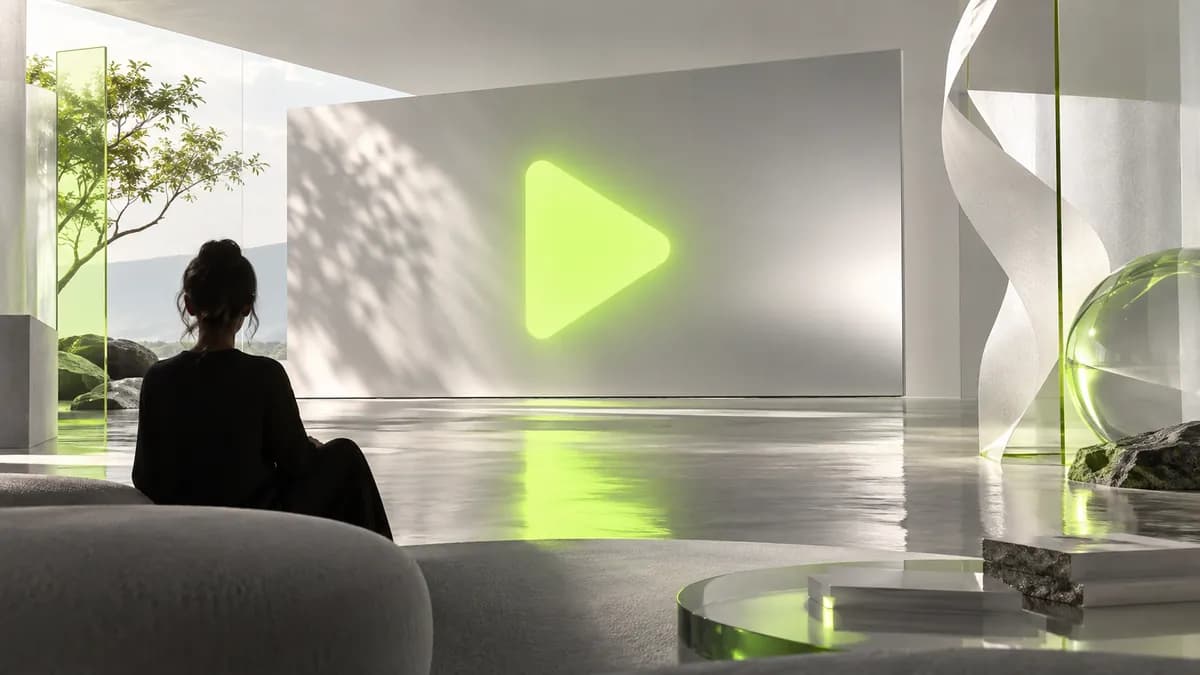 Abstract cinematic studio scene representing a generated video made from a written prompt