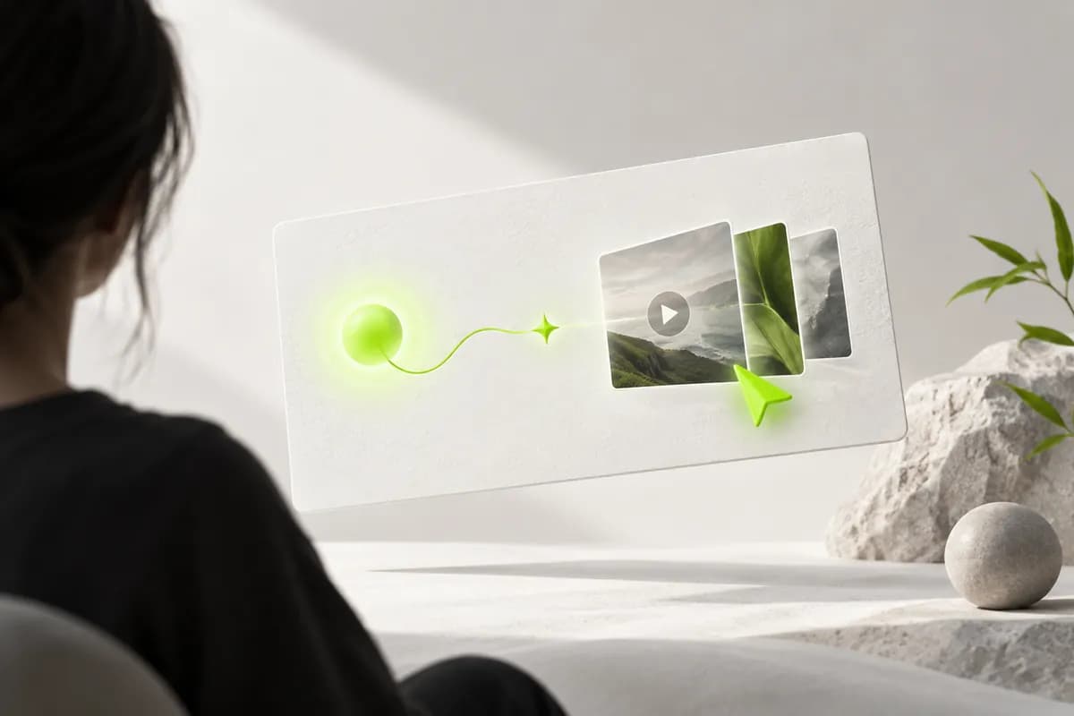 Abstract prompt card and cursor representing an idea becoming a video plan