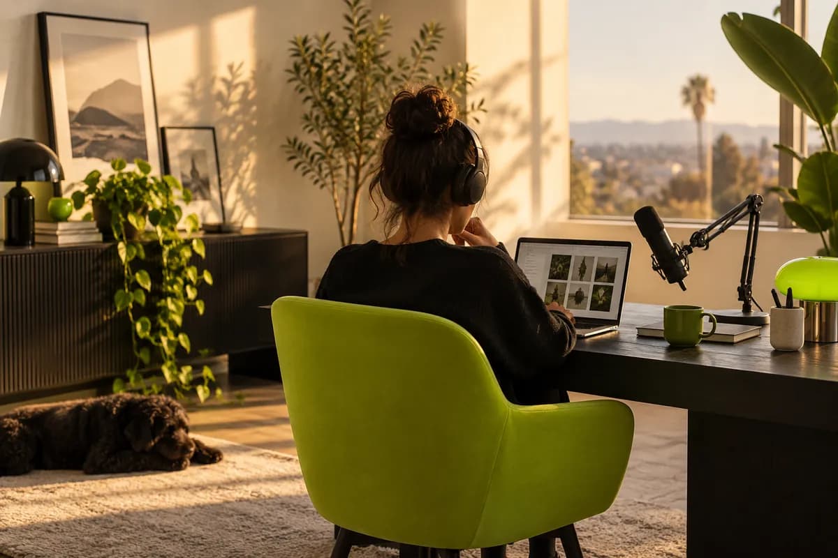 Warm creative studio scene prepared as a video sharing demonstration