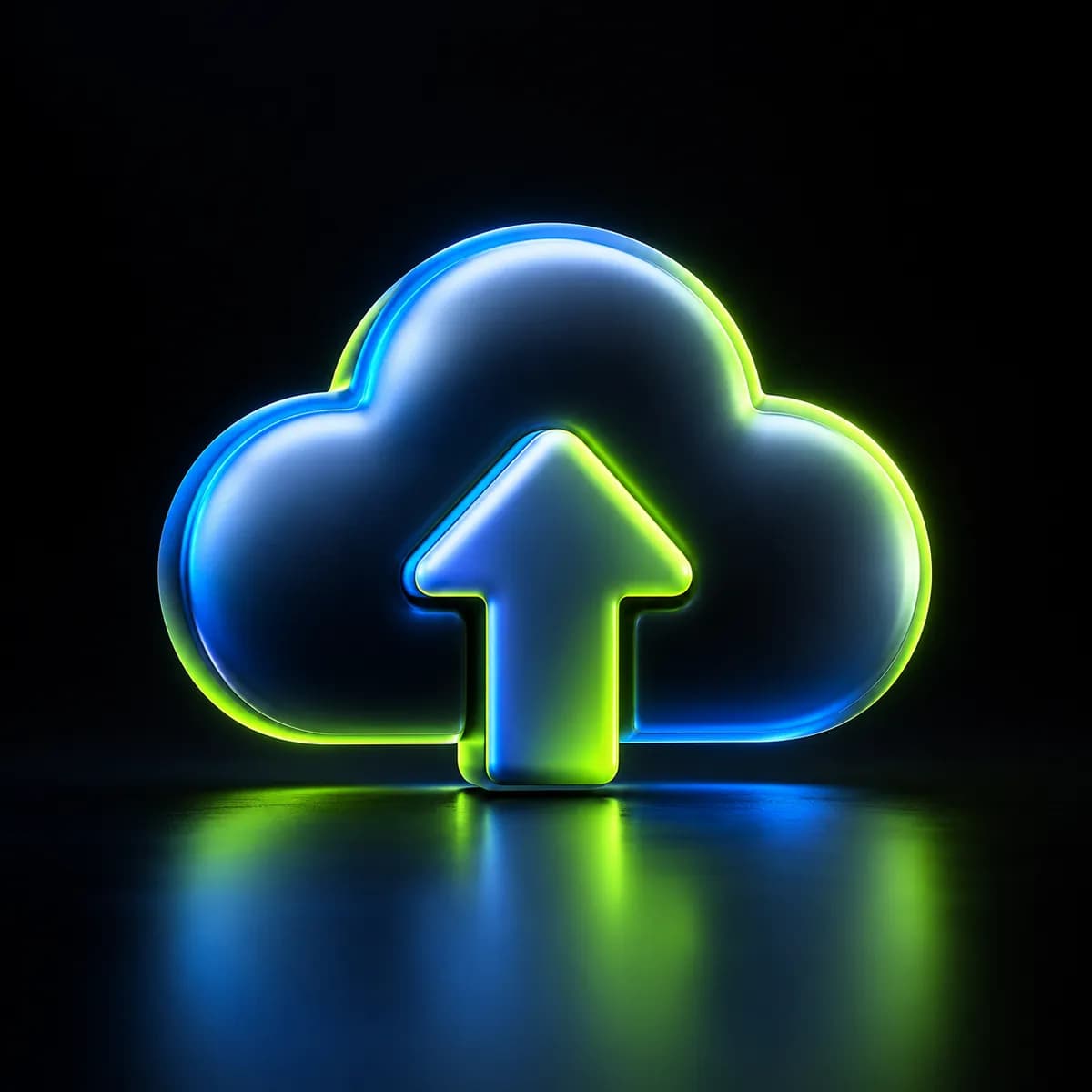 Glowing cloud and upward arrow symbol representing video upload
