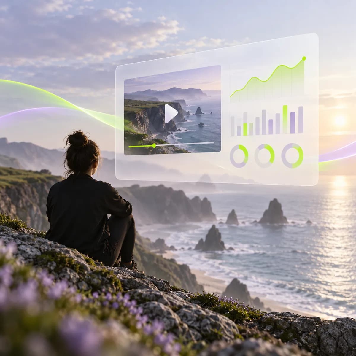 Bright editorial illustration of a modern video marketing research concept