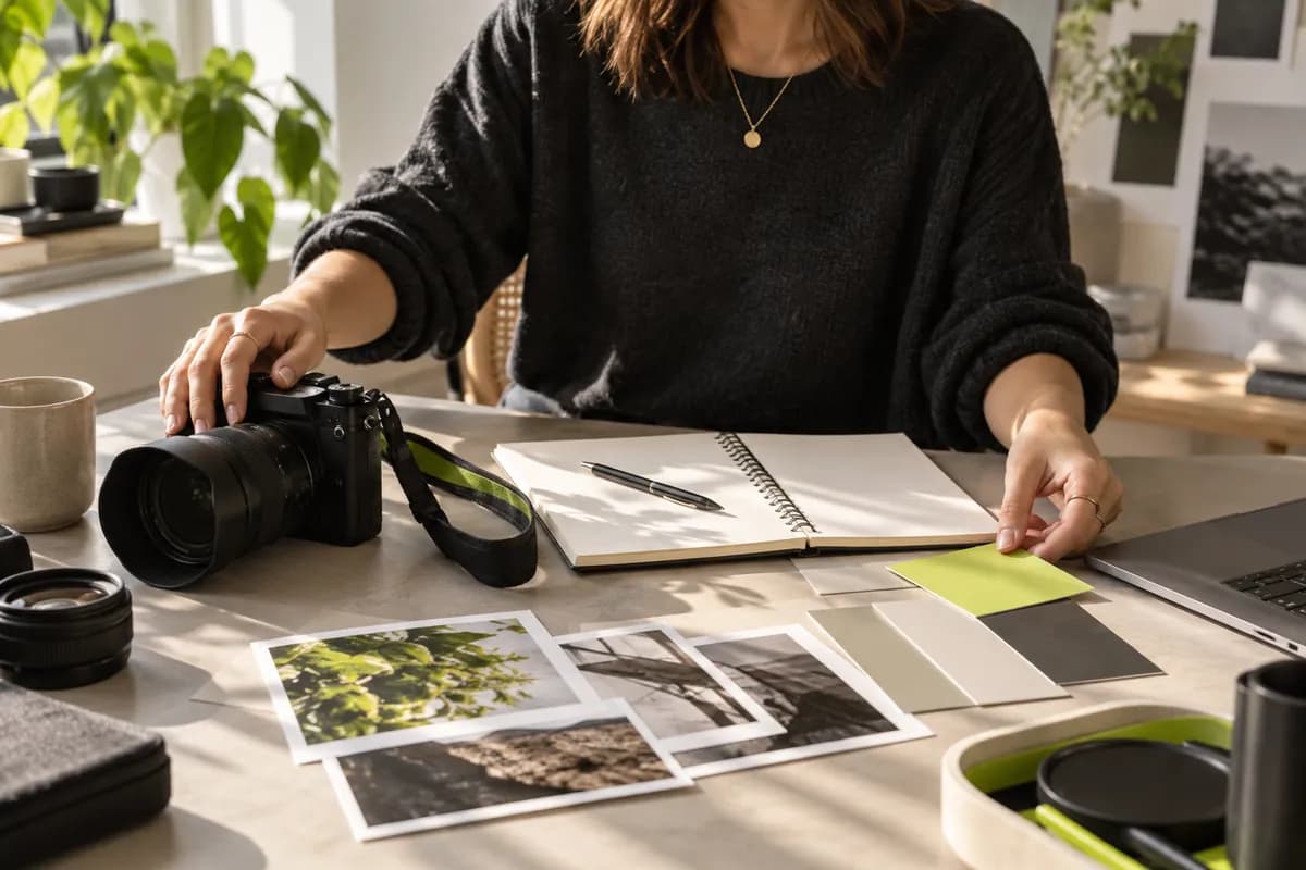Content creator preparing consistent branded video assets at home