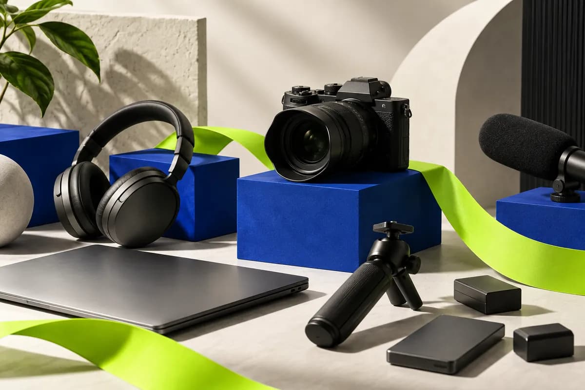 Abstract business video creation scene with geometric forms