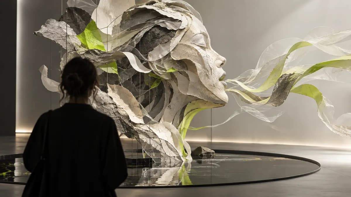 Abstract animated portrait installation representing a talking photo workflow