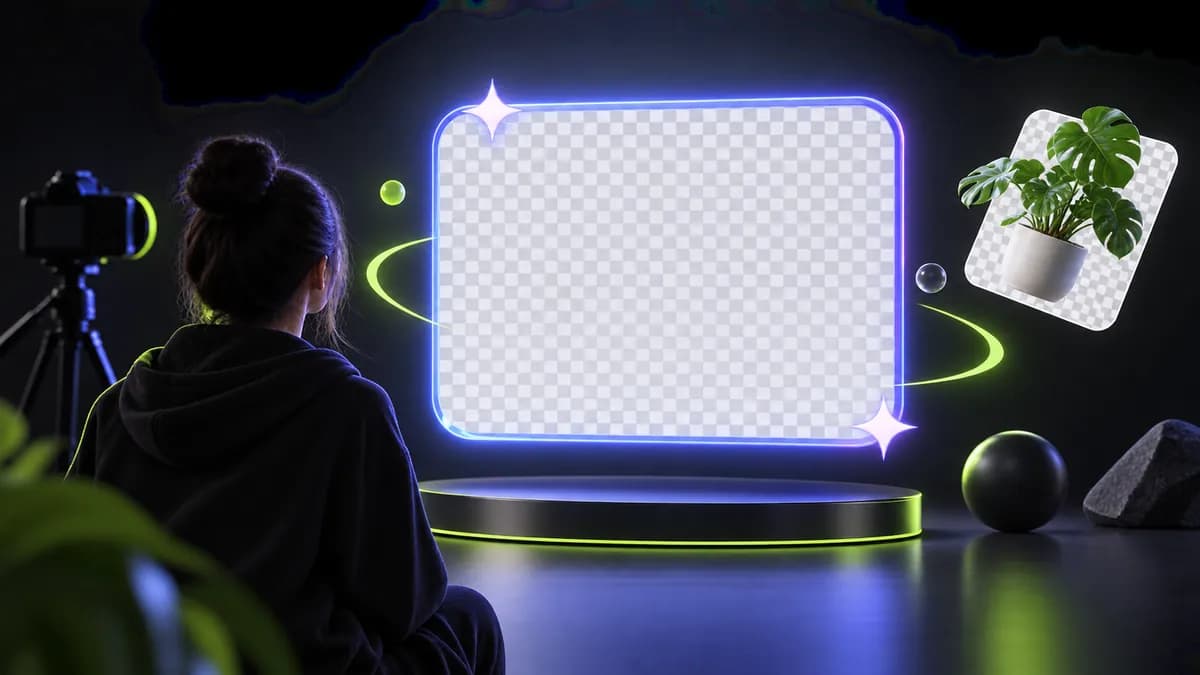 Abstract transparent checkerboard panel representing background analysis and removal.