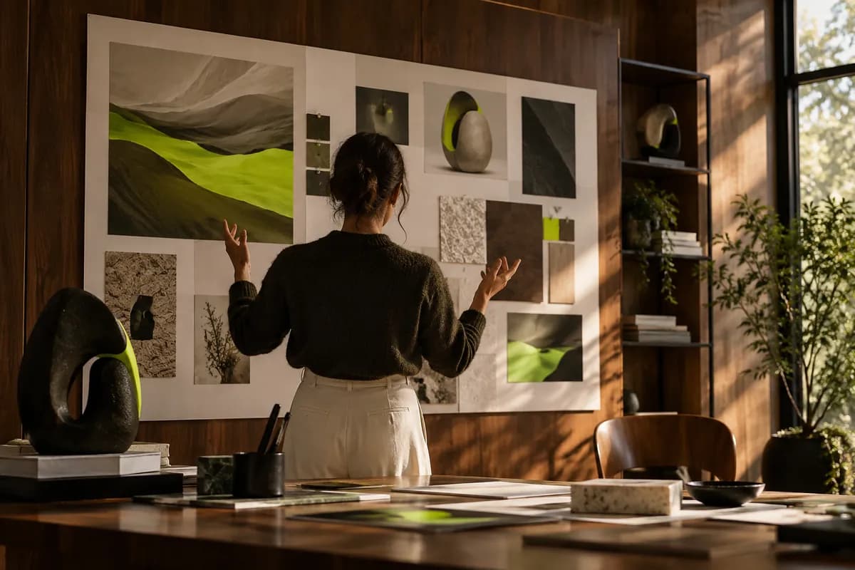 Cinematic studio scene illustrating image-to-video creation with a creator seen from behind