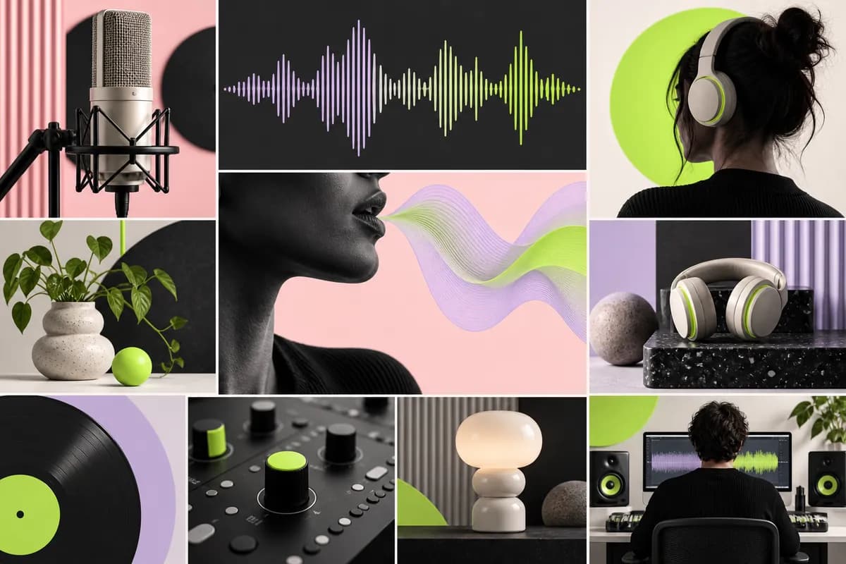 Abstract pink and charcoal sound design collage